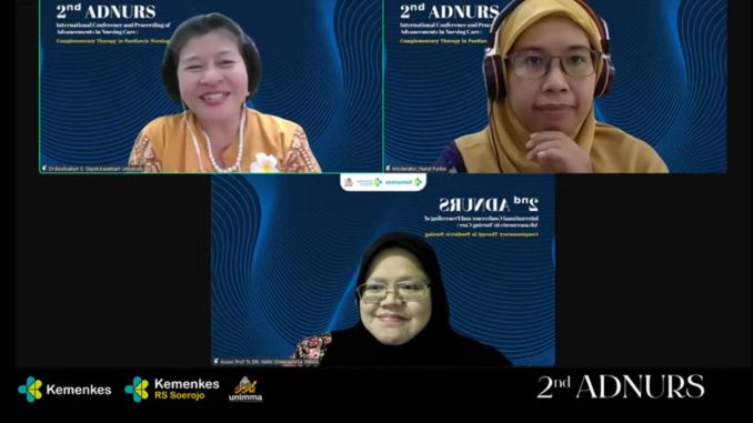 Tangkapan layar konferensi internasional ADNURS 2025 yang diselenggarakan UNIMMA bersama pembicara dari Malaysia, Thailand, dan Indonesia