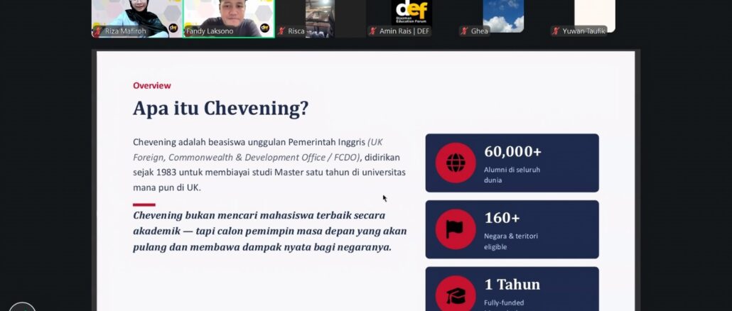 Webinar Chevening Talk, Kupas Tuntas Strategi Menulis Esai dan Persyaratan Beasiswa Pemerintah Inggris