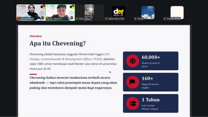 Webinar Chevening Talk, Kupas Tuntas Strategi Menulis Esai dan Persyaratan Beasiswa Pemerintah Inggris